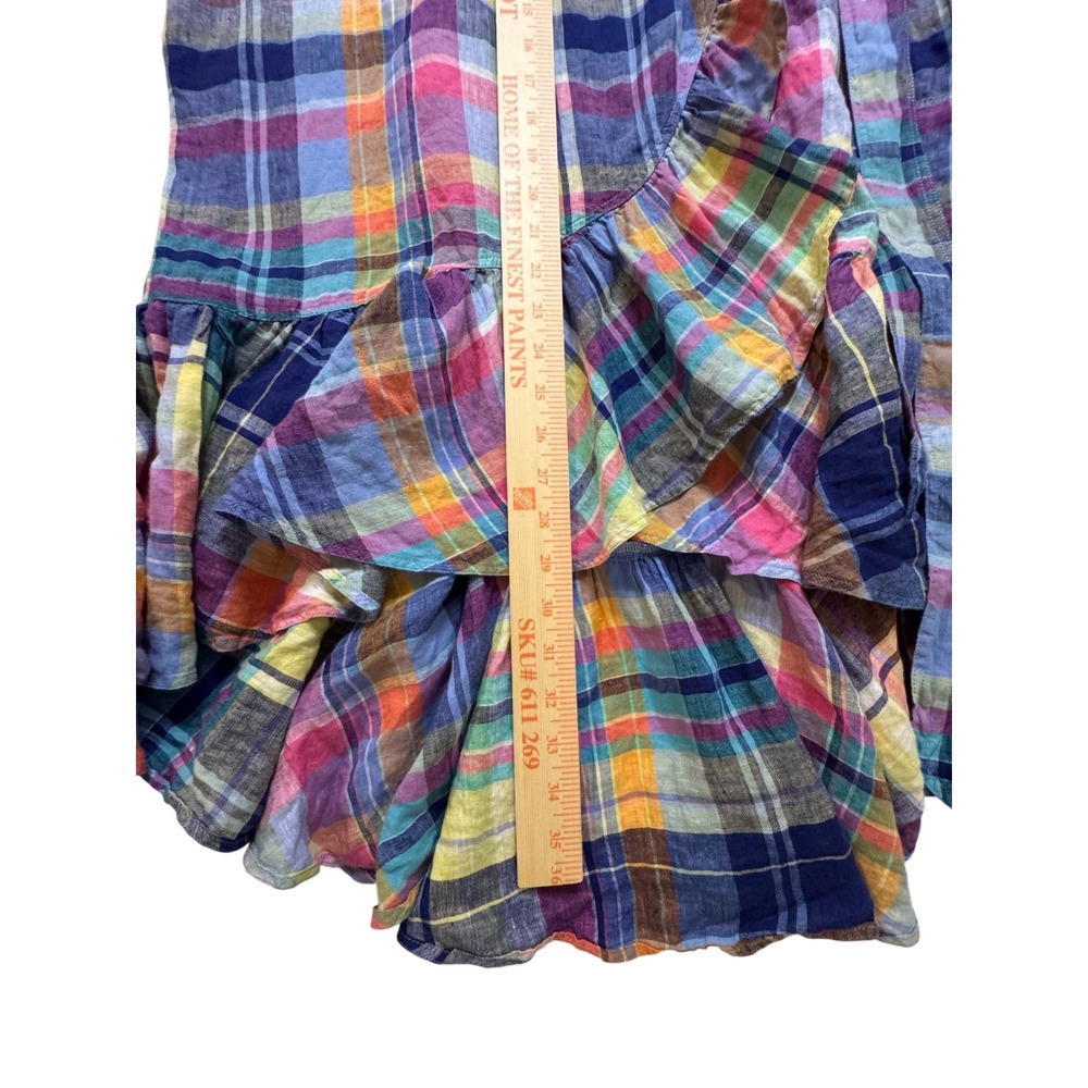 Polo Ralph Lauren Madras Linen Wrap Skirt Multicolor Plaid Ruffle High Low 14 - Picture 8 of 10